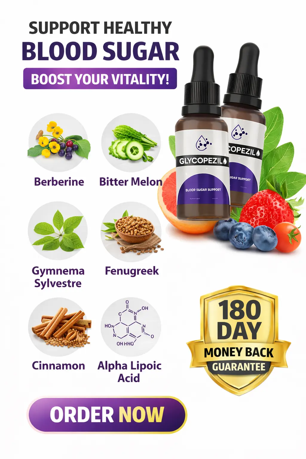 How GlycoPezil blood sugar supplement works with dropper bottle